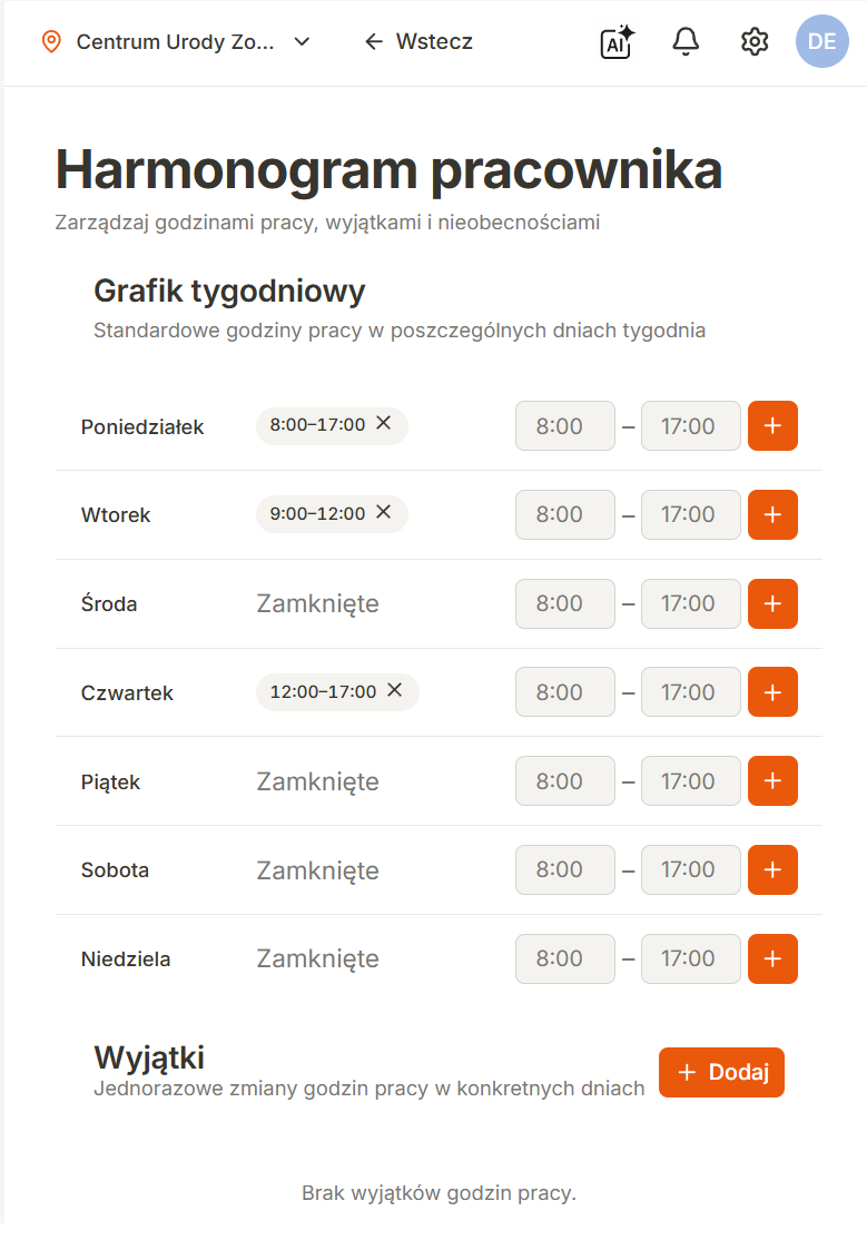 Harmonogram pracownika